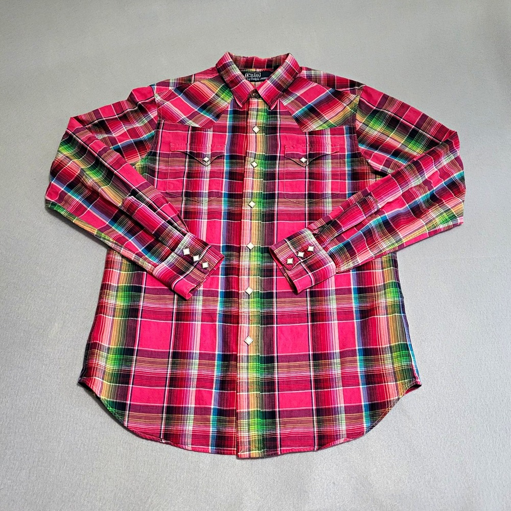 Polo Ralph Lauren Pearl Snap Western Long Sleeve Plaid Shirt Men's Size M